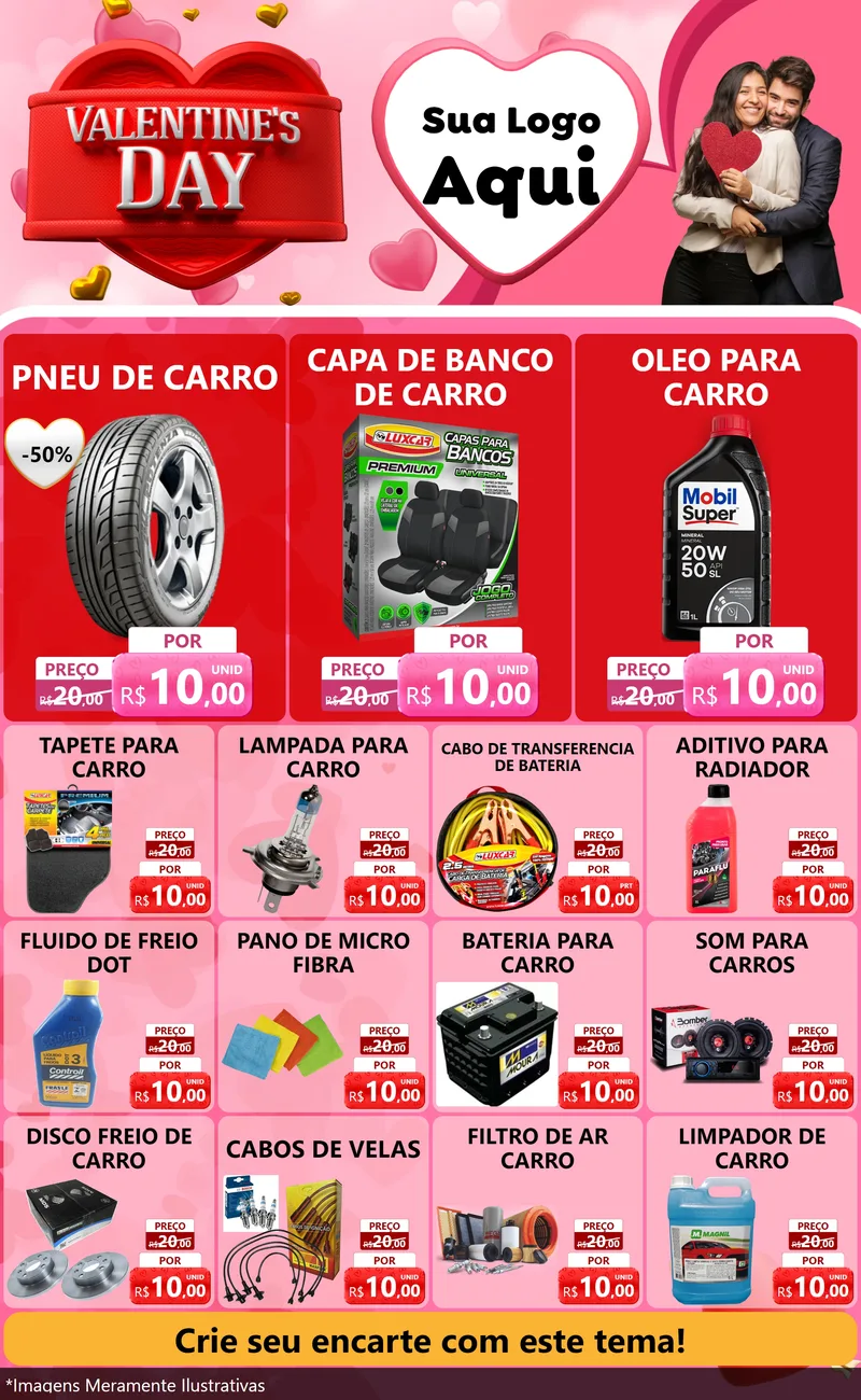 Modelo de Encarte para Encarte Grande com o tema Valentine's Day para Auto peças