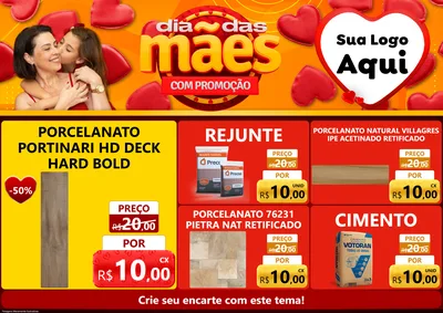 Modelo de Encarte para Encarte A4 Horizontal com o tema Dia das Mães com Promoção para Pisos e revestimentos