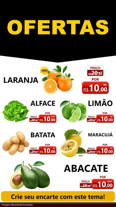 Modelo de TV para TV Vertical com o tema Ofertas Preto e Vermelho Cartaz para Hortifrúti