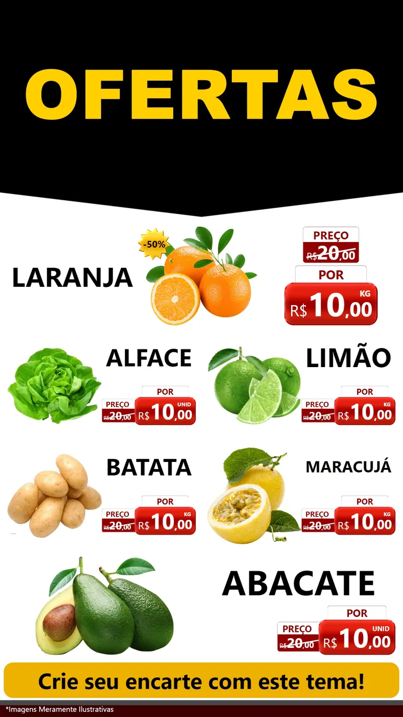 Modelo de TV para TV Vertical com o tema Ofertas Preto e Vermelho Cartaz para Hortifrúti