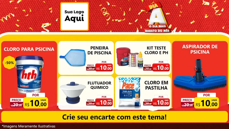 Modelo de TV para TV Horizontal com o tema Dia A o Dia Mais Barato do Mês para Produtos para Piscina