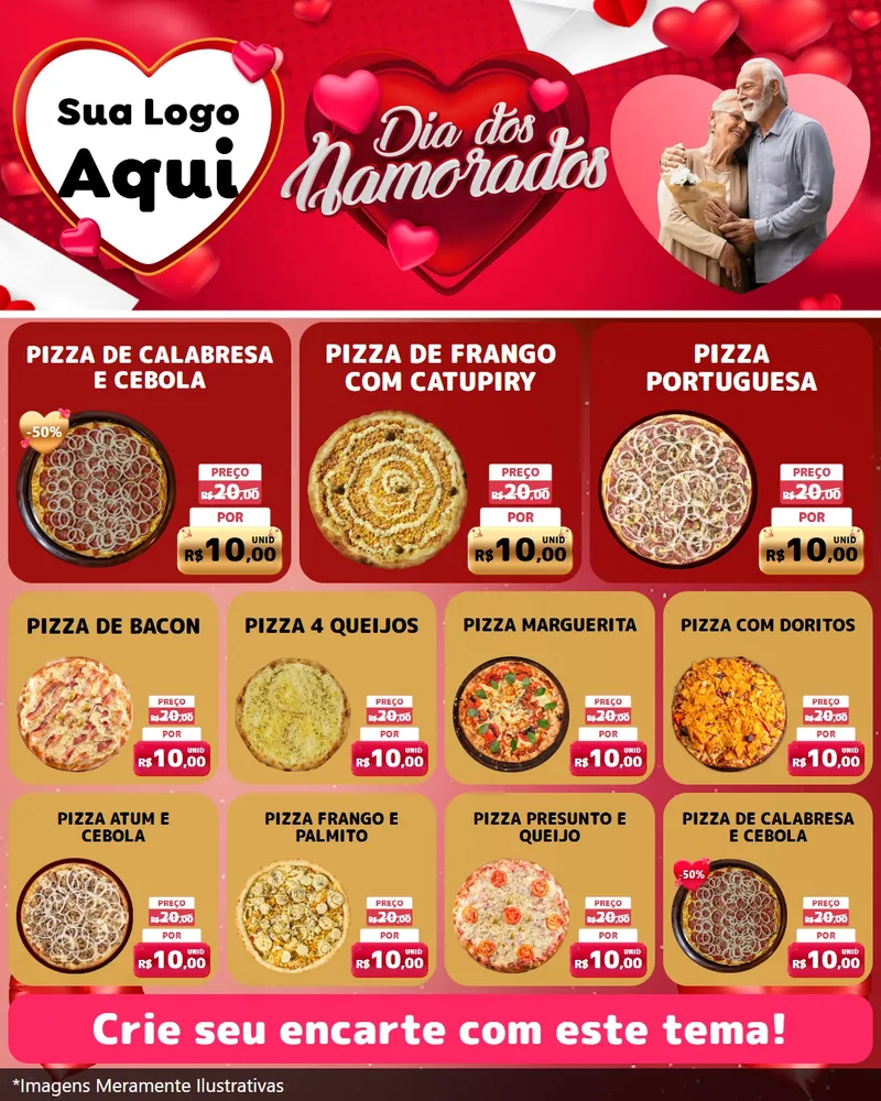 Modelo de Rede Social para Feed Instagram com o tema Dia Dos Namorados para Pizzaria