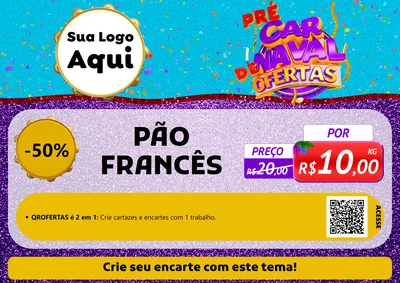 Modelo de Cartaz para Cartaz A4 Horizontal com o tema Pré Carnaval de Ofertas para Padaria