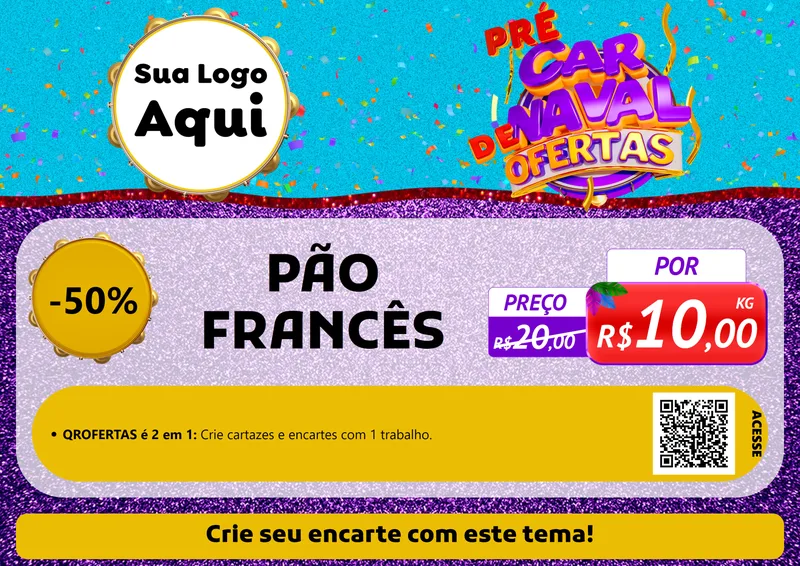 Modelo de Cartaz para Cartaz A4 Horizontal com o tema Pré Carnaval de Ofertas para Padaria