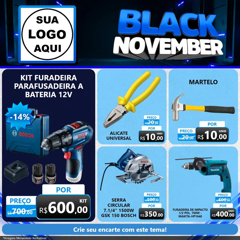 Modelo de Rede Social para Feed Facebook com o tema Black November para Maquinas e Ferramentas