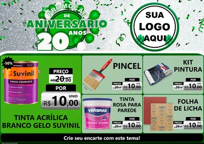 Modelo de Encarte para Encarte A4 Horizontal com o tema Promoção de Aniversário - 20 Anos para Tintas e Ferramentas