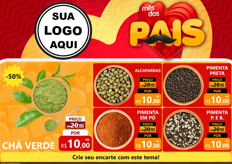 Modelo de Encarte para Encarte A4 Horizontal com o tema Mês Dos Pais para Produtos Naturais