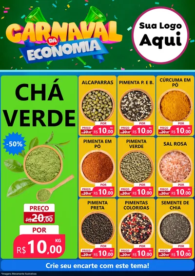 Modelo de Encarte para Encarte A4 Vertical com o tema Carnaval da Economia para Produtos Naturais
