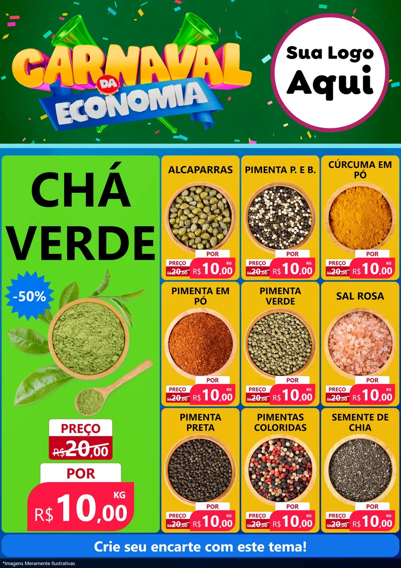 Modelo de Encarte para Encarte A4 Vertical com o tema Carnaval da Economia para Produtos Naturais