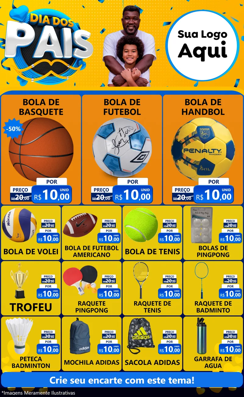Modelo de Encarte para Encarte Grande com o tema Dia dos Pais para Artigos Esportivos