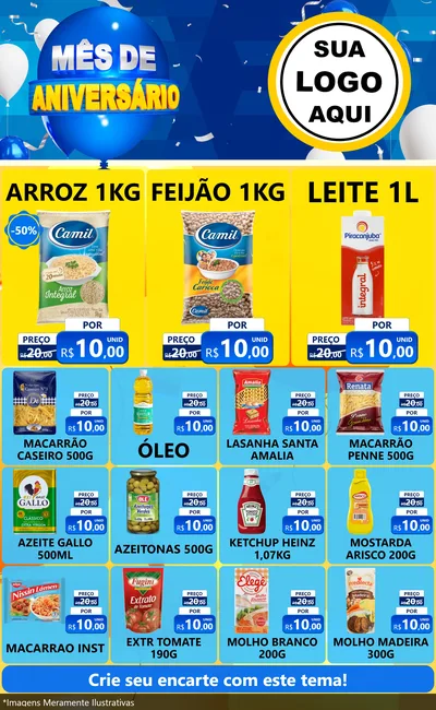 Modelo de Encarte para Encarte Grande com o tema Mês de Aniversário para Supermercado