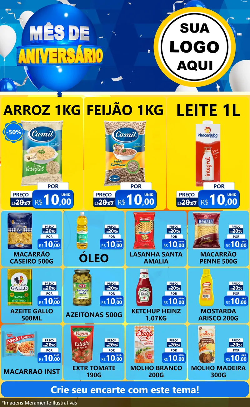 Modelo de Encarte para Encarte Grande com o tema Mês de Aniversário para Supermercado