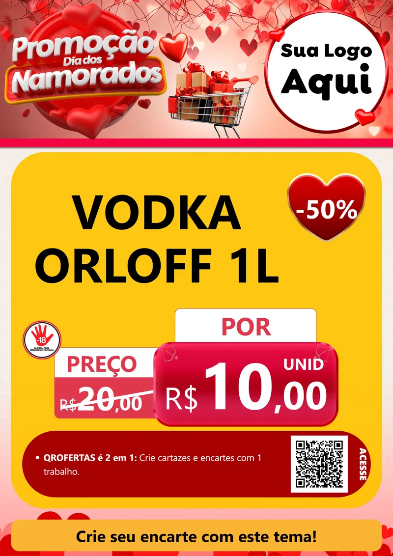 Modelo de Cartaz para Cartaz A4 Vertical com o tema Promoção Dia dos Namorados para Distribuidora de bebidas