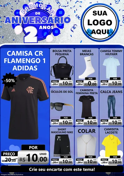 Modelo de Encarte para Encarte A4 Vertical com o tema Promoção de Aniversário - 2 Anos para Roupas e acessórios