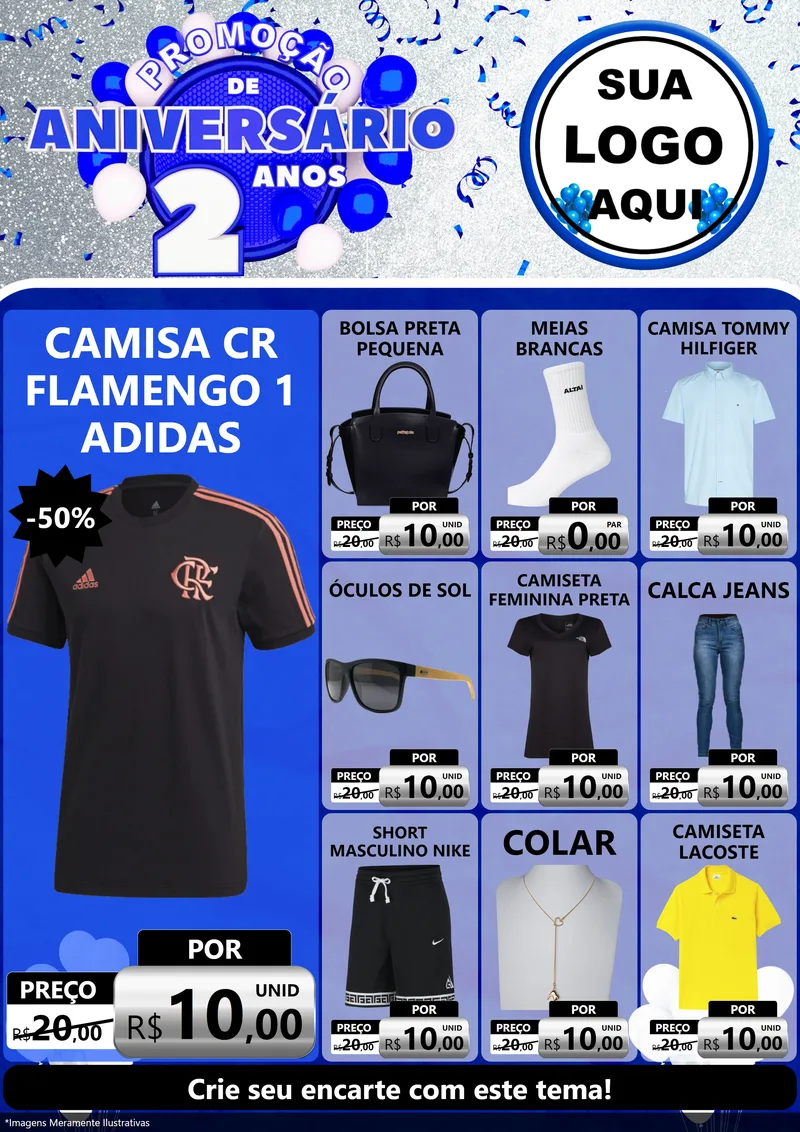 Modelo de Encarte para Encarte A4 Vertical com o tema Promoção de Aniversário - 2 Anos para Roupas e acessórios
