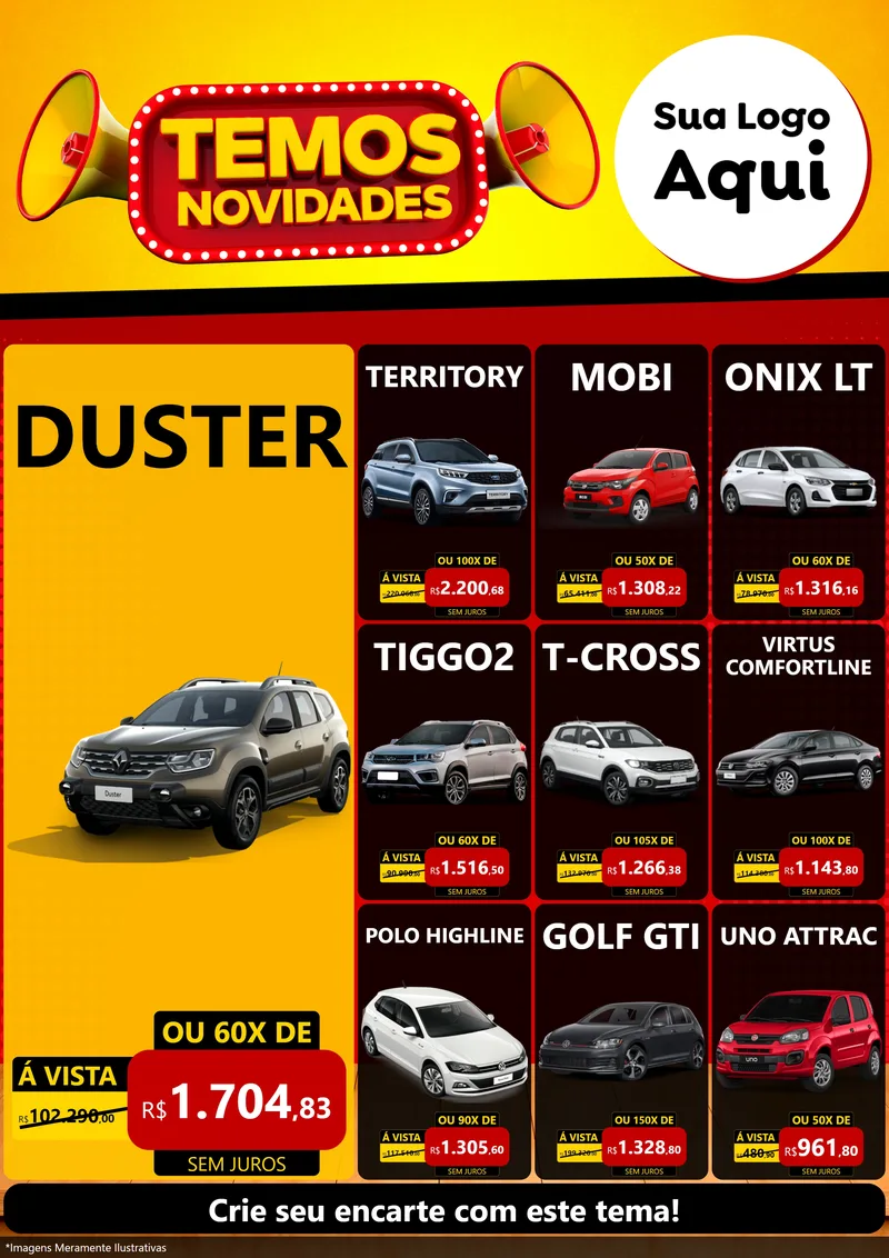 Modelo de Encarte para Encarte A4 Vertical com o tema Temos Novidades para Concessionaria de Carros