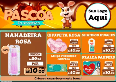 Modelo de Encarte para Encarte A4 Horizontal com o tema Páscoa Fantástica para Bebês