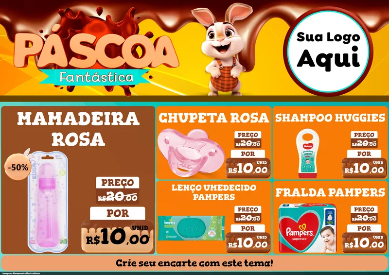 Modelo de Encarte para Encarte A4 Horizontal com o tema Páscoa Fantástica para Bebês