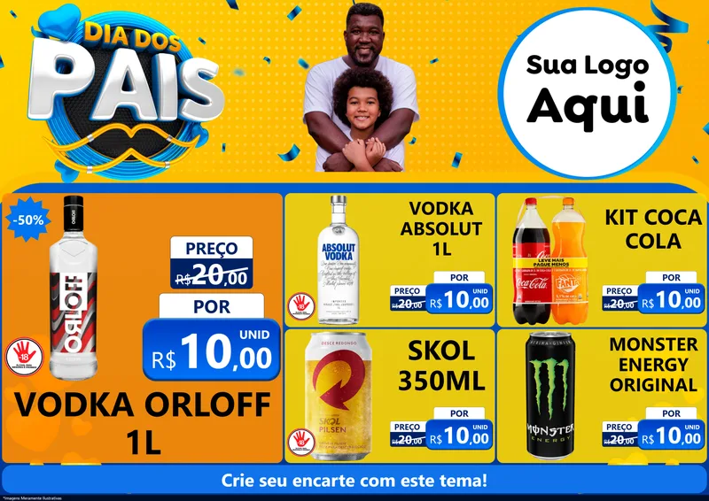 Modelo de Encarte para Encarte A4 Horizontal com o tema Dia dos Pais para Distribuidora de bebidas
