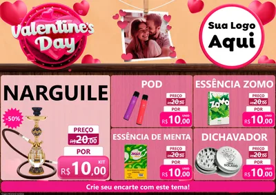 Modelo de Encarte para Encarte A4 Horizontal com o tema Valentine's Day para Tabacaria