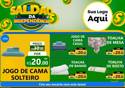 Modelo de Encarte para Encarte A4 Horizontal com o tema Saldão da Indepêndencia para Cama, Mesa e Banho