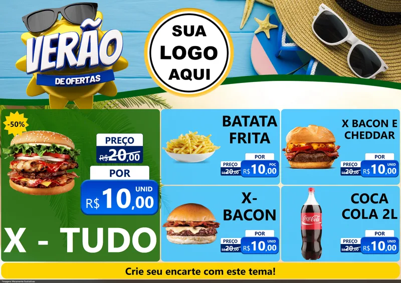 Modelo de Encarte para Encarte A4 Horizontal com o tema Verão de Ofertas para Hamburgueria