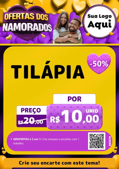 Modelo de Cartaz para Cartaz A4 Vertical com o tema Oferta Dos Namorados para Peixaria