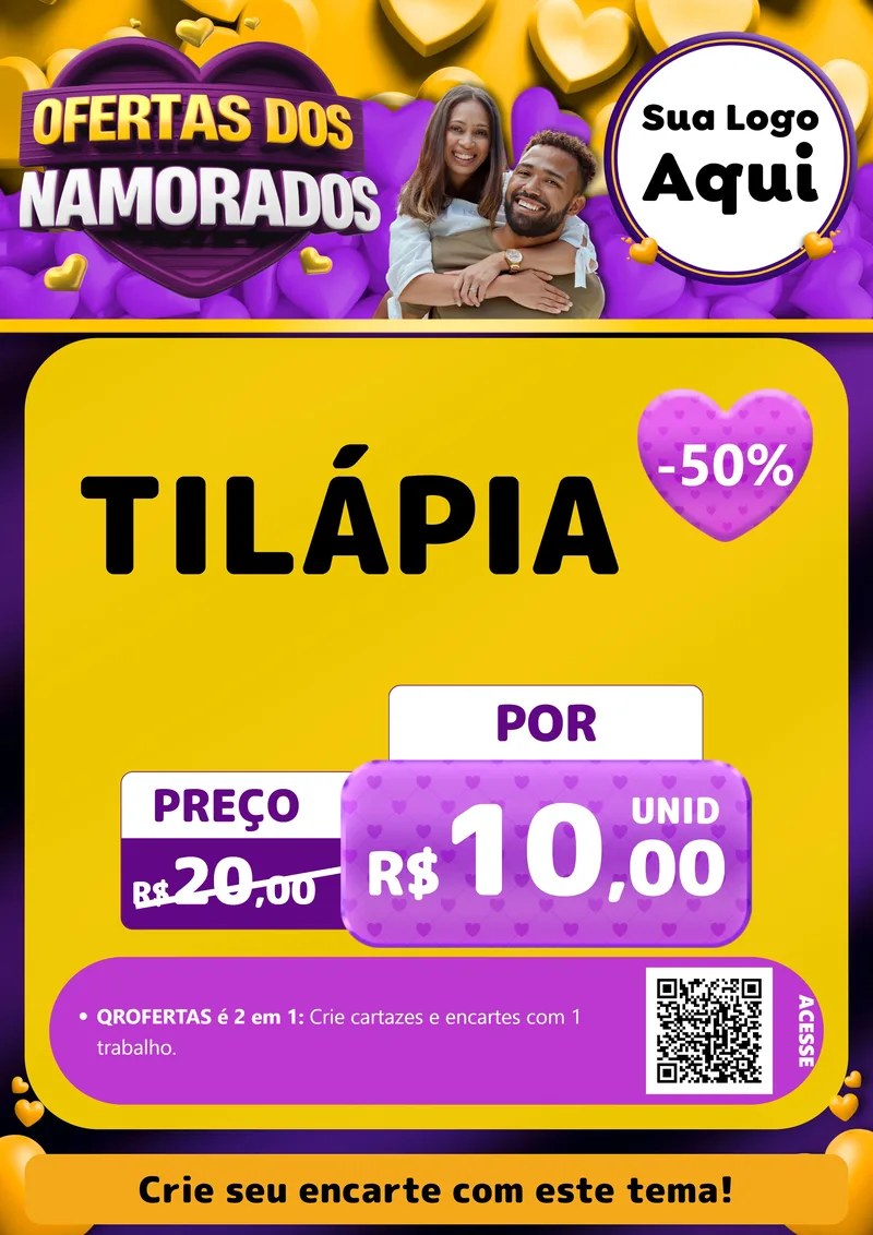 Modelo de Cartaz para Cartaz A4 Vertical com o tema Oferta Dos Namorados para Peixaria
