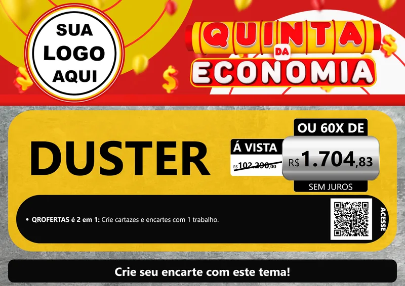 Modelo de Cartaz para Cartaz A4 Horizontal com o tema Quinta da Economia para Concessionaria de Carros