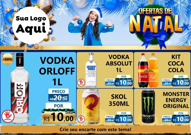 Modelo de Encarte para Encarte A4 Horizontal com o tema Ofertas de Natal para Distribuidora de bebidas