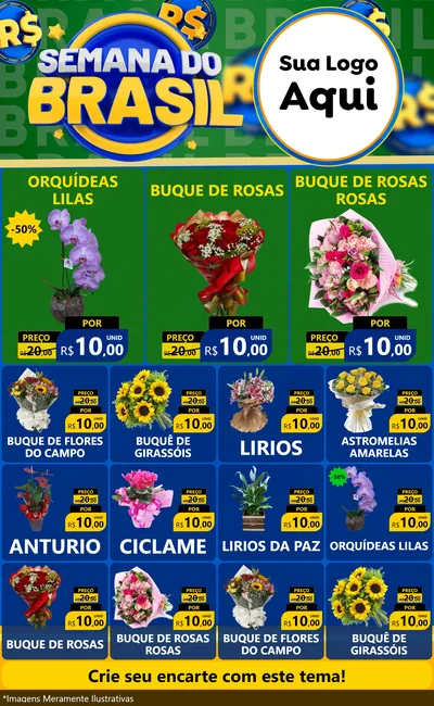 Modelo de Encarte para Encarte Grande com o tema Semana Do Brasil para Floricultura e jardim