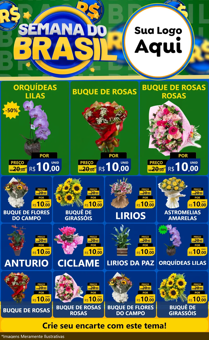 Modelo de Encarte para Encarte Grande com o tema Semana Do Brasil para Floricultura e jardim