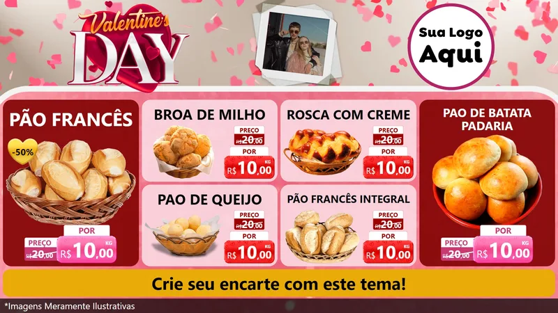 Modelo de TV para TV Horizontal com o tema Valentine's Day para Padaria