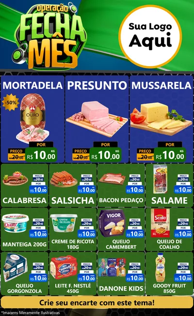 Modelo de Encarte para Encarte Grande com o tema Operação Fecha Mês para Frios e Laticínios