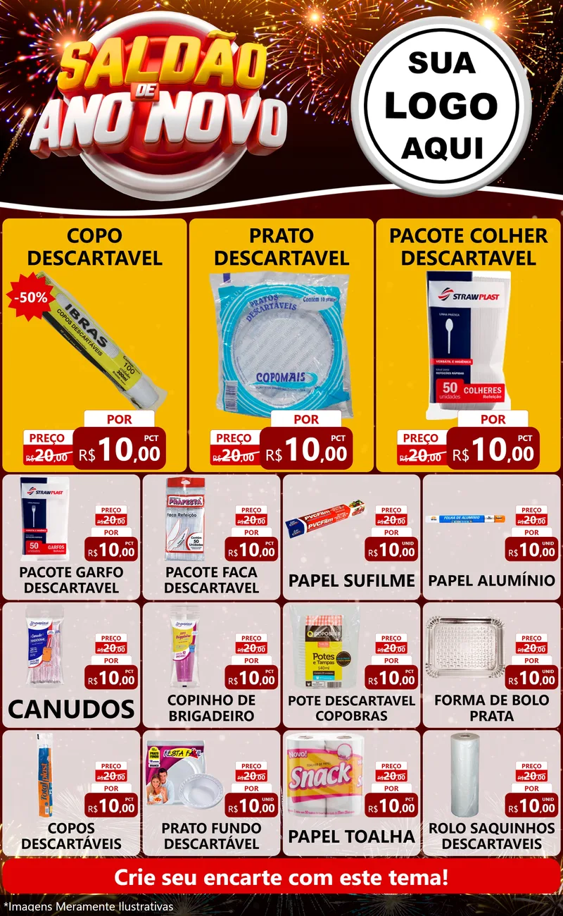 Modelo de Encarte para Encarte Grande com o tema Saldão de Ano Novo para Embalagens