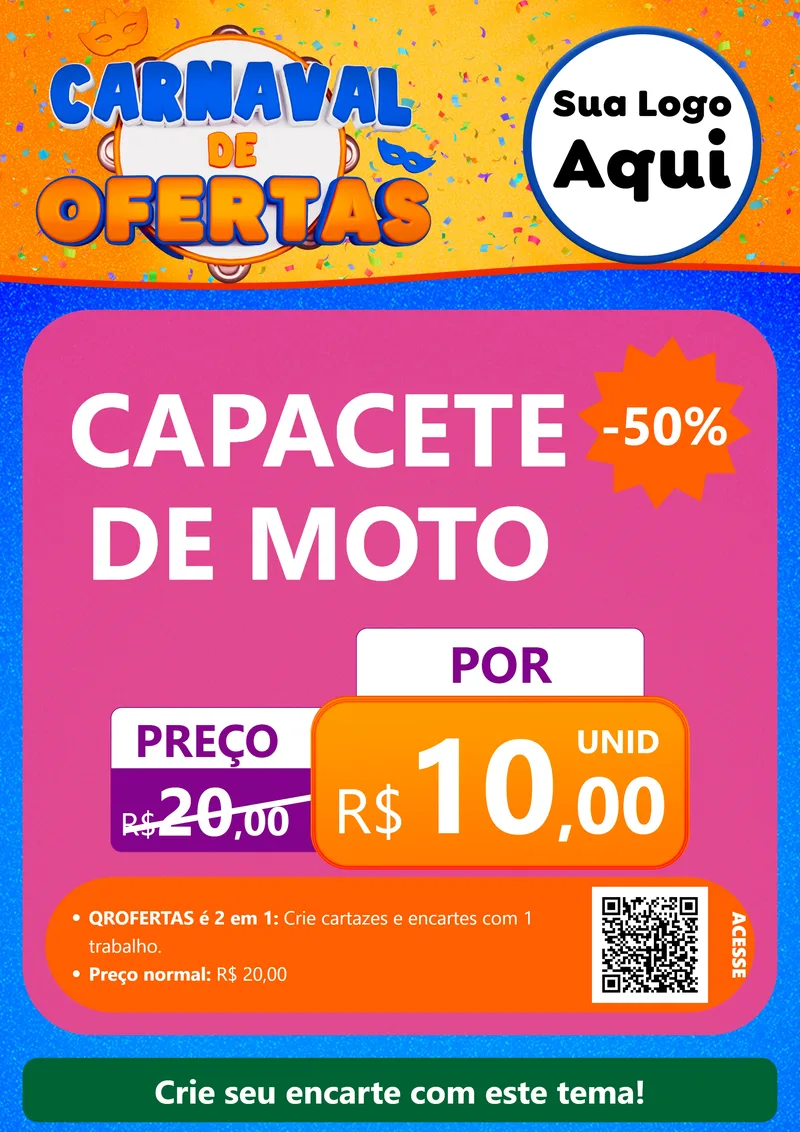 Modelo de Cartaz para Cartaz A4 Vertical com o tema Carnaval de Ofertas para Moto peças