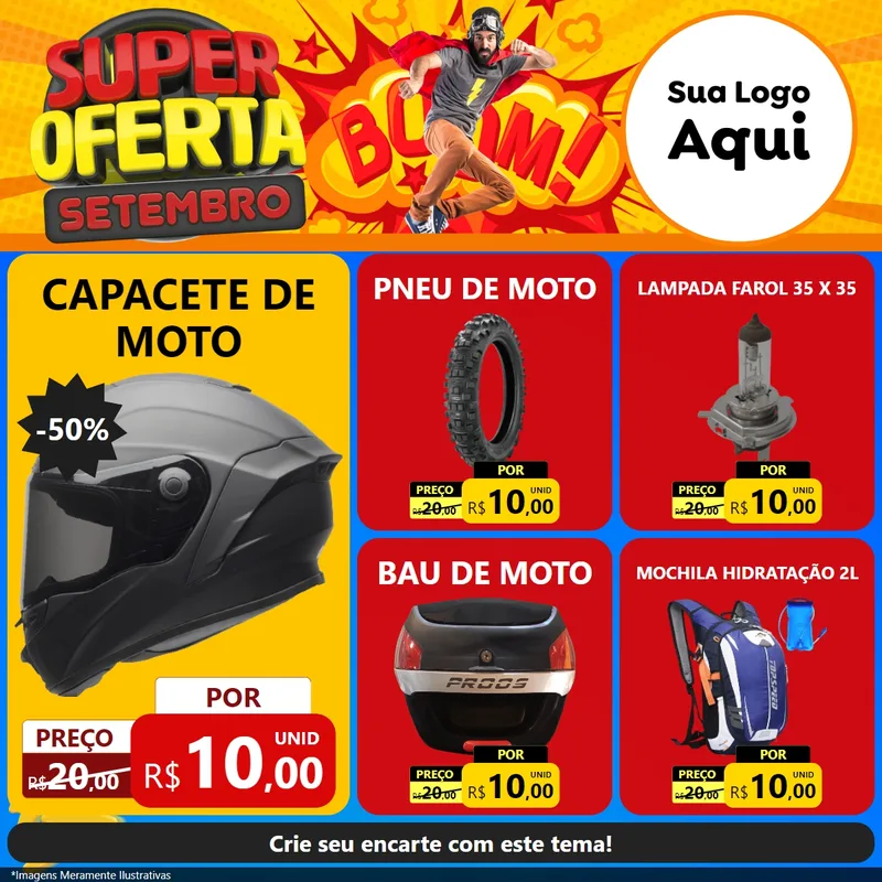 Modelo de Rede Social para Feed Facebook com o tema Super Oferta Setembro para Moto peças