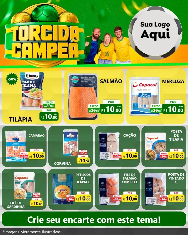 Modelo de Rede Social para Feed Instagram com o tema Torcida Campeã - Copa para Peixaria