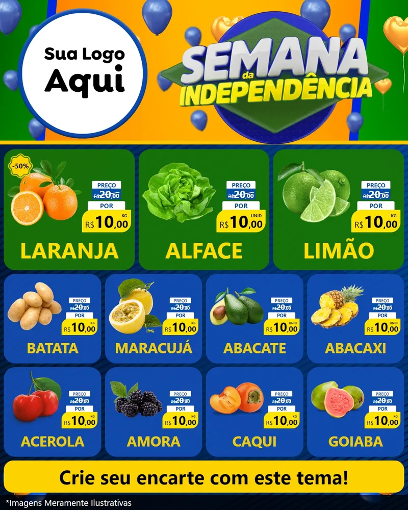 Modelo de Rede Social para Feed Instagram com o tema Semana da Independência para Hortifrúti
