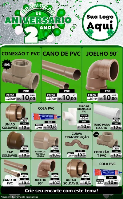 Modelo de Encarte para Encarte Grande com o tema Promoção de Aniversário - 2 Anos para Tubos e conexões