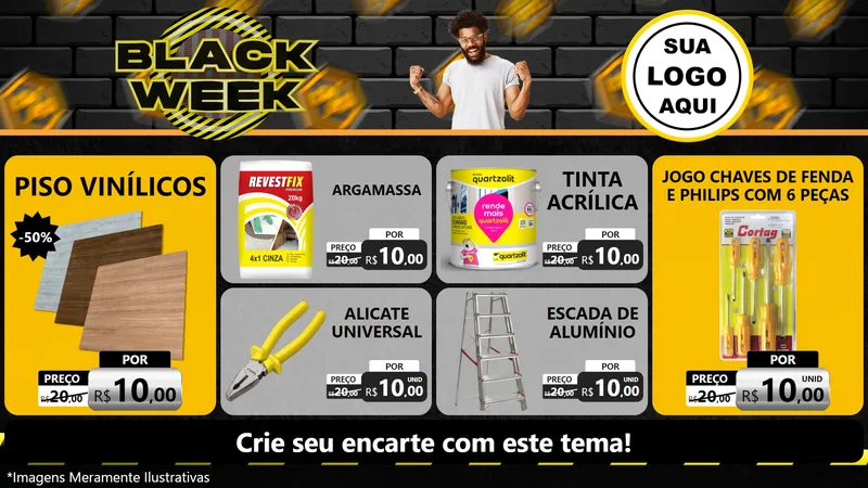 Modelo de TV para TV Horizontal com o tema Black Week para Material para Construção
