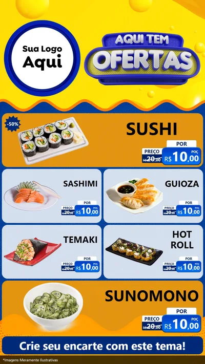 Modelo de TV para TV Vertical com o tema Aqui Tem Ofertas para Comida japonesa
