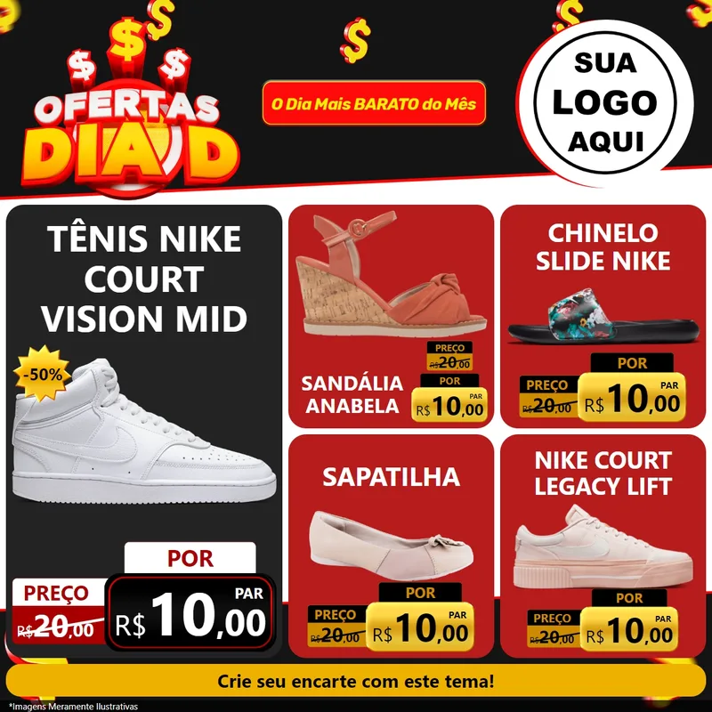 Modelo de Rede Social para Feed Facebook com o tema Ofertas Dia D para Calçados