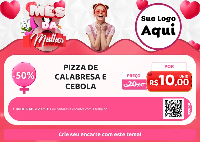 Modelo de Cartaz para Cartaz A4 Horizontal com o tema Mês da Mulher para Pizzaria