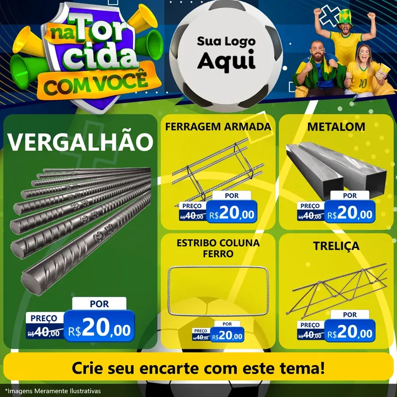 Modelo de Rede Social para Feed Facebook com o tema Na Torcida Com Você - Copa para Ferragens