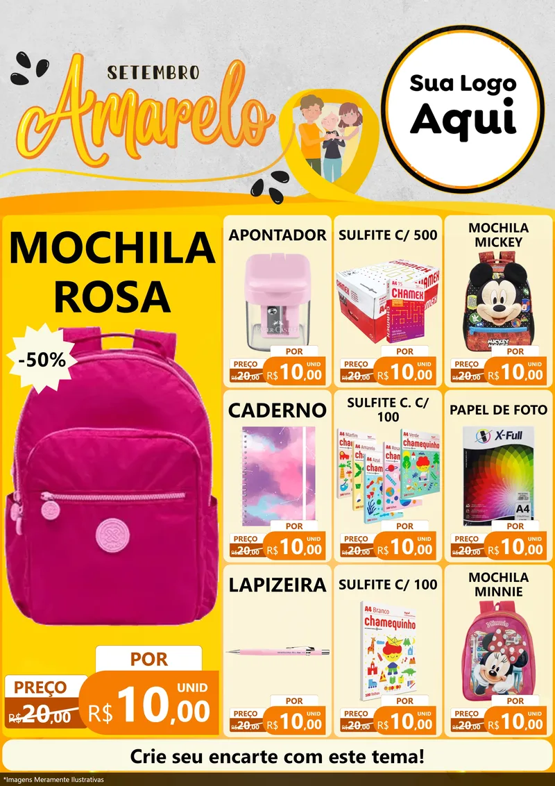 Modelo de Encarte para Encarte A4 Vertical com o tema Setembro Amarelo para Papelaria