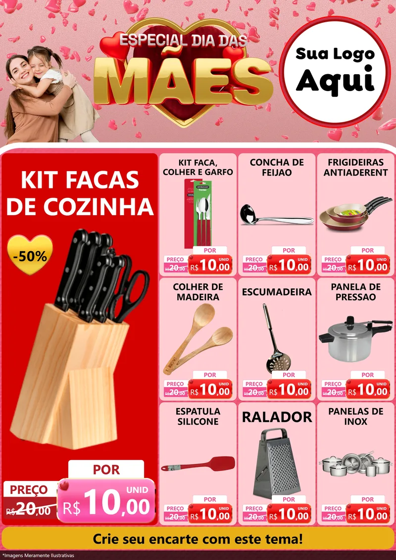 Modelo de Encarte para Encarte A4 Vertical com o tema Especial Dia Das Mães para Utilidades Domésticas