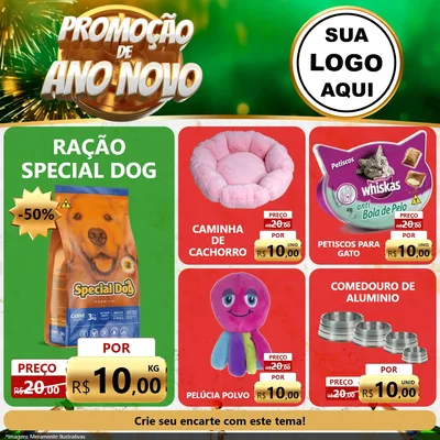 Modelo de Rede Social para Feed Facebook com o tema Promoção de Ano Novo para Pet Shop