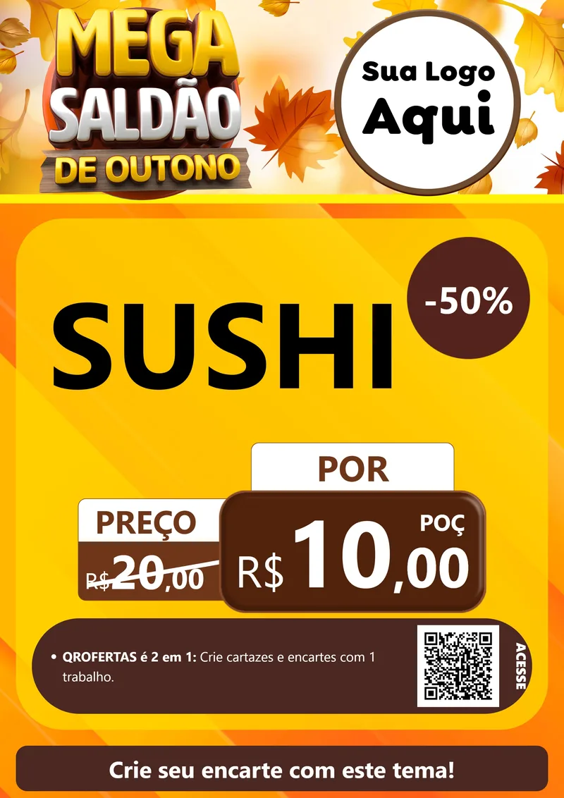 Modelo de Cartaz para Cartaz A4 Vertical com o tema Mega Saldão de Outono para Comida japonesa