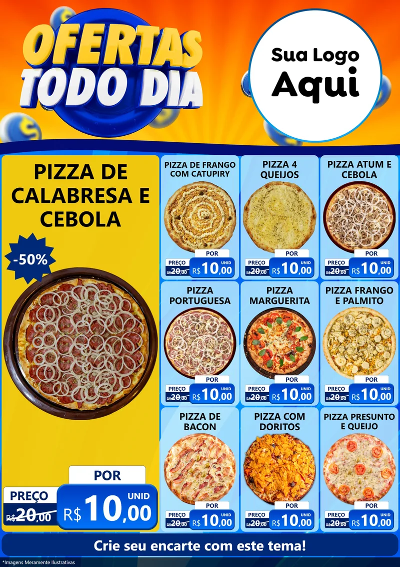 Modelo de Encarte para Encarte A4 Vertical com o tema Ofertas Todo Dia para Pizzaria